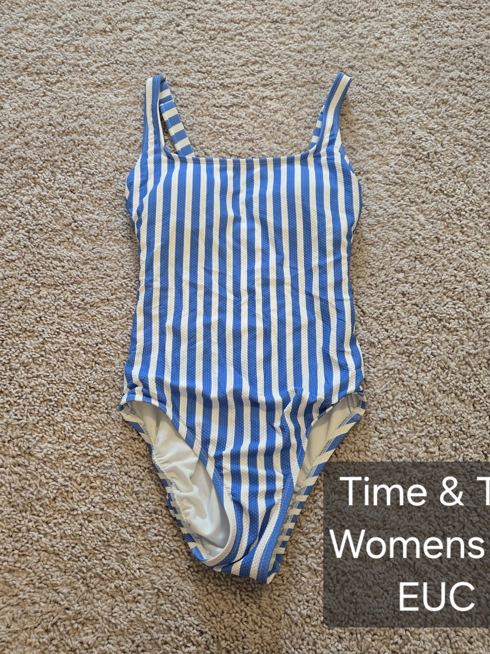 Time and Tru Blue and White Striped Women’s One-Piece Swimsuit
